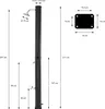 Diagram showing dimensions of a black outdoor shower. Náhled obrázku produktu