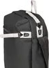 Close-up of a black crossbody bag with white zipper pulls and straps. Anteprima dell’immagine prodotto
