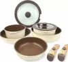 A set of cookware with detachable handles and a lid, arranged on a white background. Produktbild-Vorschau