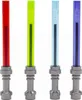 Four lightsaber hilts with colored translucent blades in red, green, light blue, and purple, set against a white background. Náhľad obrázku produktu