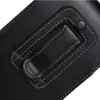 A close-up view of a black leather phone case with stitching and a magnetic closure. Produktbild-Vorschau