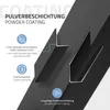 Close-up marketing image showing details of black powder-coated steel construction with text overlays highlighting features. Produktbild-Vorschau