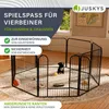 A puppy is playing inside a black metal playpen set up on a rug indoors. The playpen has multiple panels and a gate. There are toys inside the playpen. Podgląd zdjęcia produktu