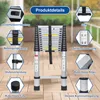 A telescopic ladder is shown with various features highlighted by callouts and text. Anteprima dell’immagine prodotto