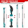 Diagram showing different attachments and extended lengths of a telescopic pole saw and pruner. Produktbild-Vorschau
