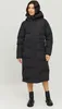 A woman wearing a black puffer coat and black boots, standing against a white background. Produktbild-Vorschau