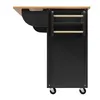 A side view of a black kitchen cart with a wooden countertop and wooden towel racks. Produktbild-Vorschau