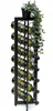 A black metal wine rack filled with wine bottles, topped with a potted plant with trailing vines. Náhled obrázku produktu