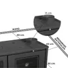 Diagram showing installation clearances for a black stove. Produktbild-Vorschau
