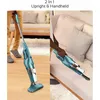 A split image showing a teal vacuum cleaner being used in two different settings: upright on a wooden floor and handheld on a sofa. Náhľad obrázku produktu