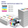Marketing image showing ink cartridges and stacks of paper with charts. Produktbild-Vorschau