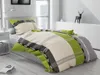 A bedroom scene with a bed made with green and beige plaid bedding. Náhľad obrázku produktu