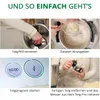 A collage of four images showing steps for using a kitchen appliance, likely a food processor or blender, to make dough. Produktbild-Vorschau