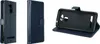 Three views of a dark blue flip-style phone case. Anteprima dell’immagine prodotto