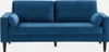 A blue velvet sofa with wooden legs is shown against a white background. Anteprima dell’immagine prodotto