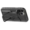 A black and gray phone case with a kickstand is shown from a side angle against a white background. Podgląd zdjęcia produktu