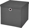 A dark gray fabric storage box with a lid and a metal grommet on the front. Produktbild-Vorschau
