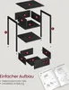 An exploded view diagram showing the assembly of a furniture item, likely a nightstand or small cabinet, with labeled parts and an accompanying instruction manual. Produktbild-Vorschau