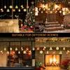 Collage of four scenes showing Christmas lights in different settings: a bedroom window, a wooden porch with stairs, a shop window, and a fireplace. Produktbild-Vorschau