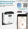 A collage of product images and app screenshots for a smart thermostat plug. Produktbild-Vorschau