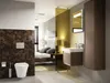 A modern bathroom integrated into a bedroom, featuring a toilet, sink, and vanity. Anteprima dell’immagine prodotto