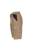 A pair of khaki cargo shorts with black accents, shown from the side. Produktbild-Vorschau