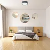 A bedroom scene with a bed, nightstands, mirrors, and a ceiling light. Produktbild-Vorschau