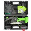 A black carrying case with a green and black mini chainsaw kit inside. Produktbild-Vorschau