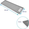 A metal grease filter for a kitchen hood, shown with dimensions indicated. Produktbild-Vorschau