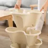 A person's hands are holding a beige vertical planter. Voir les images du produit
