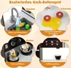 A collage of four images showing different features of a toy kitchen set, including washing, cutting, cooking, and making coffee. Anteprima dell’immagine prodotto