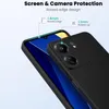 A close-up of a black phone case on a smartphone, highlighting its screen and camera protection features. Produktbild-Vorschau