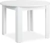A white round dining table with four legs is shown against a white background. Voir les images du produit