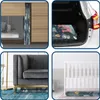 Collage showing a foldable foam mat in different settings: stored in a cabinet, in a car trunk, under a sofa, and under a crib. Podgląd zdjęcia produktu