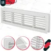 A white ventilation grille is shown against a blueprint background. There are also three circular close-up views of the grille and three colored oval shapes in the bottom right corner. Anteprima dell’immagine prodotto