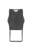 A view of the back of a modern chair with a grey fabric seat and a black metal frame. Produktbild-Vorschau