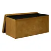 A brown storage ottoman with its lid partially open, showing the black interior. Podgląd zdjęcia produktu