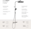 A shower system displayed against a light background with feature callouts. Produktbild-Vorschau