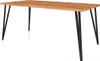 A wooden dining table with black metal legs on a white background. Produktbild-Vorschau