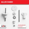 A collection of toilet seat mounting hardware components laid out on a white background. Produktbild-Vorschau