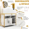A product image showcasing a white marble-patterned cabinet with gold accents, highlighting its features through close-up diagrams and text. Voir les images du produit