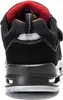 The back view of a black safety shoe with red lining. Produktbild-Vorschau