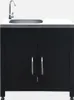 A black outdoor kitchen cabinet with a sink and faucet. Produktbild-Vorschau