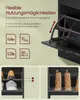 A collage of images showing a shoe cabinet with flexible storage options and examples of shoes that can be stored. Produktbild-Vorschau