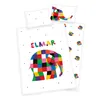 A flat lay of a children's duvet cover and pillowcase set featuring the character Elmar the patchwork elephant. Produktbild-Vorschau