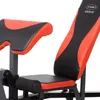 A close-up view of a weight bench with red and black padding. Produktbild-Vorschau
