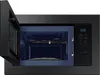An open black microwave with a blue interior and a metal rack. Podgląd zdjęcia produktu