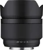 A close-up, front-facing view of a black camera lens with a lens hood attached. Voir les images du produit