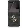A black flip phone case with a repeating Guess logo pattern and a large Guess logo in the center. Produktbild-Vorschau