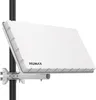 A white satellite dish antenna mounted on a black pole with a white bracket. Produktbild-Vorschau